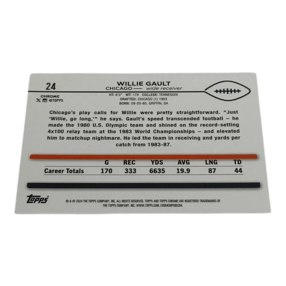 2024 Topps Chrome Willie Gault Chicago Bears X-Fractor Refractor Card 24 WR